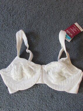 NWT Olga 34DD Underwire Lined Sheer Leaves White Lace Minimizer Bra #35519